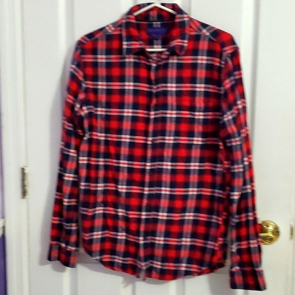 Aeropostale Red & Blue Plaid Flannel Button Down Cowboy Rodeo Festival Shirt M